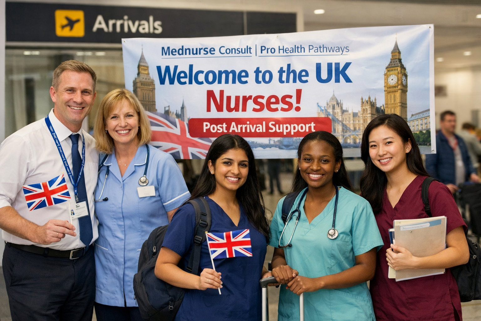 A man welcomes a woman in the airport